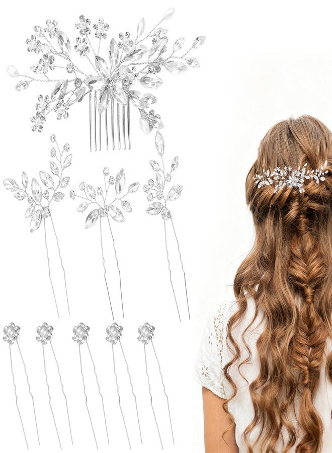 CYUXING 10Pcs Silver Crystal Rhinestone Bridal Hair Pins for Wedding, Wedding Rhinestone Hair Pieces Accessories Supplies for Women, Decorative Pins Decor Suitable for Brides & Bridesmaids - Image 1